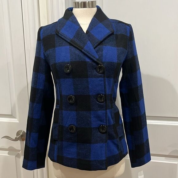 New! Rampage Blue & Black Plaid Peacoat Size Small NWT - Picture 2 of 16